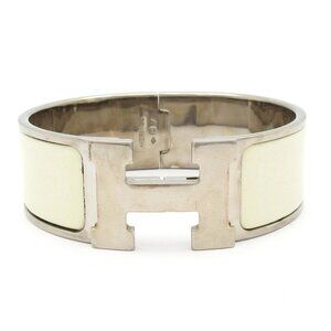 HERMES Clic Clac H Silver White Hardware Patent Leather Bangle